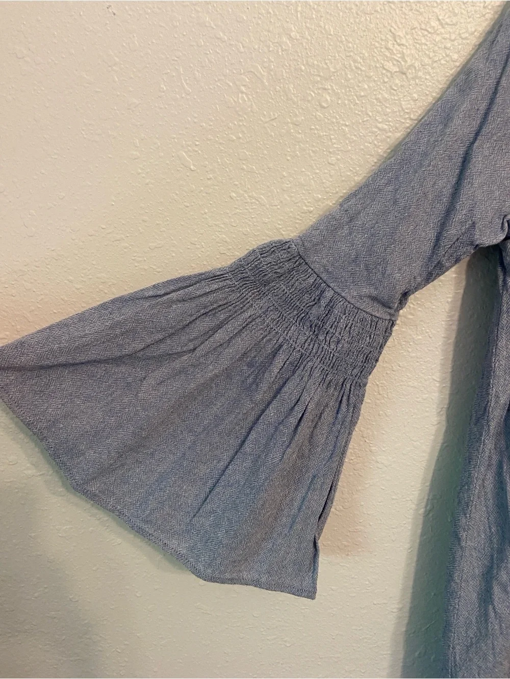 Free People Blue Chambray Keyhole Back Flared Sleeve Mini Dress Romper Size XS